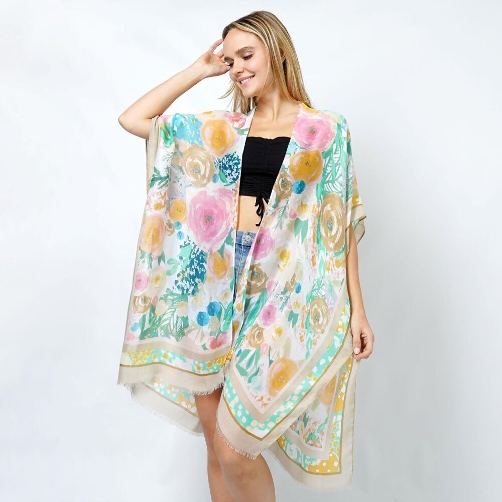 DIONA J FLOWER PRINT KIMONO ONE SIZE COLOR BEIGE